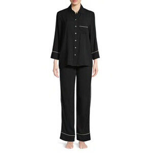 Elysian Viscose 2-Piece Pyjama Set In Black/White Pipping Size S